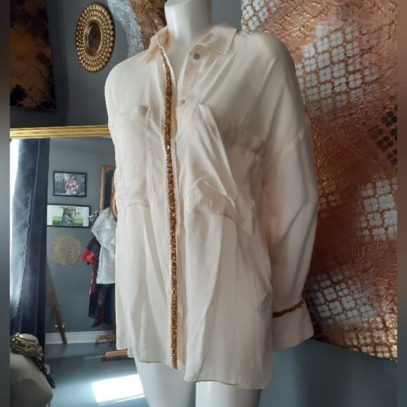 Nwt Zara Limited Edition Beaded Sheer Blouse - Picture 2 of 15